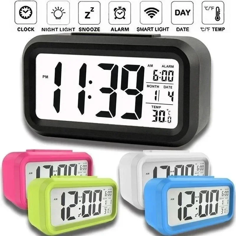 Reloj despertador Digital Led, retroiluminación, datos, calendario, escritorio, decoración electrónica multifunción para dormitorio, decoraciones de escritorio para pared