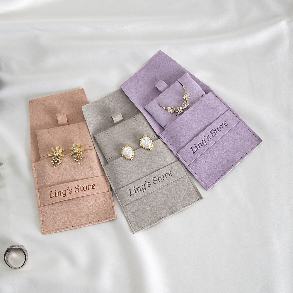 20/50/100 pçs logotipo personalizado jóias tira de microfibra 8x8cm saco inserção com 6x6cm almofada cartão para brincos studs colar pingente