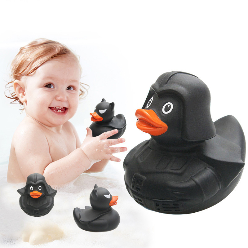 1Pcs Black Rubber Duck Dashboard Decorations Ornament Cute Duck Cool Gentleman Hat Swim Ring Children's Bath Toy