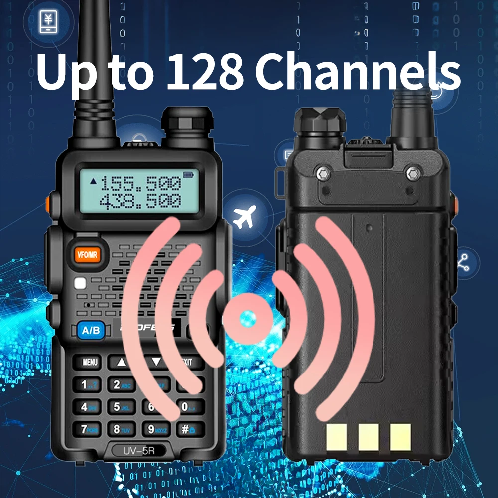 Baofeng UV 5R 8W Tri-Power Walkie Talkie 5W High Power UHF VHF Dual Band Two Way Radio Lange afstand 128CH Handheld UV 5R