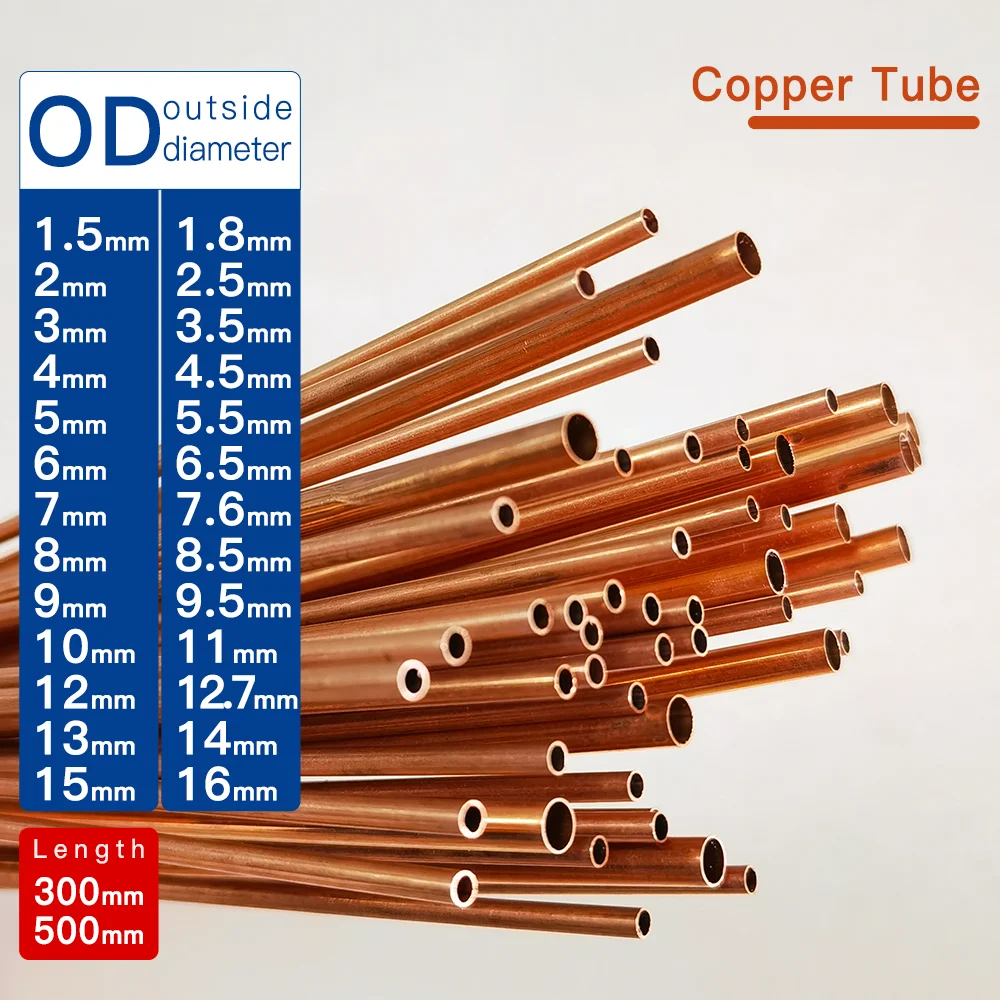Tubo de cobre OD1.5-16mm longitud300 500mm tubo redondo de aleación de cobre recto cobre rojo espesor preciso 0,2-2