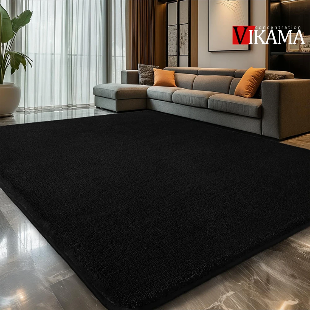VIKAMA Alfombra de felpa de área negra para dormitorio, alfombra esponjosa para sala de estar, alfombra de área grande, alfombra peluda, alfombra peluda de felpa suave para cabecera