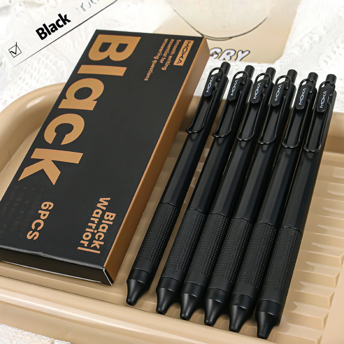 Caneta de tinta gel retrátil, 6 peças, ponta st de silicone, tinta de secagem rápida sem manchas, tinta preta de 0.5mm, escrita suave, natal