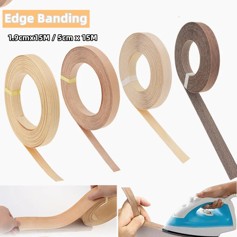 1.9cm/5cm x15M Hot Melt Adhesive Furniture Tape Melamine Edge Banding Strip/ Real Wood Pre Glued Veneer Sheet Cabinet Edge Decor