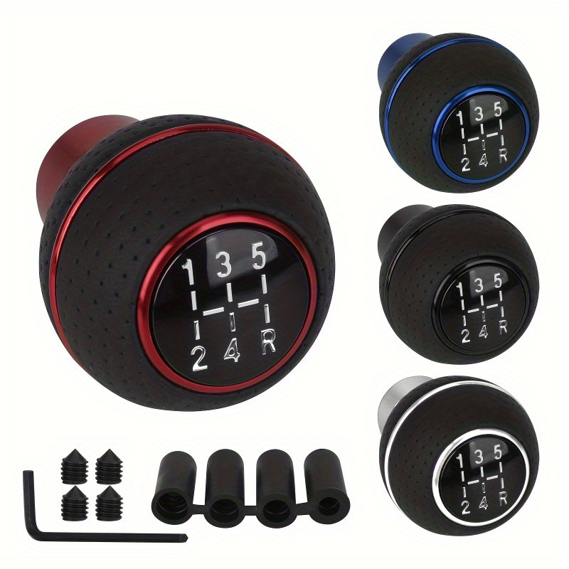 1 個のアルミニウム + PU レザー、ユニバーサル 5 スピードボールシフトヘッド/マニュアルギア/4 個のアダプター M8/M10/M11/M12、4 個のネジ、1 個のレンチ