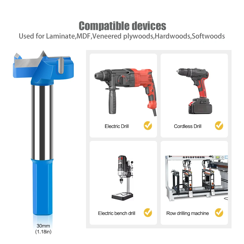 Hex Shank บานพับเจาะ Bit 16-50mm Hole Saw เครื่องตัดทังสเตนคาร์ไบด์ไม้ Router Bit เครื่องตัดไม้เครื่องมือ