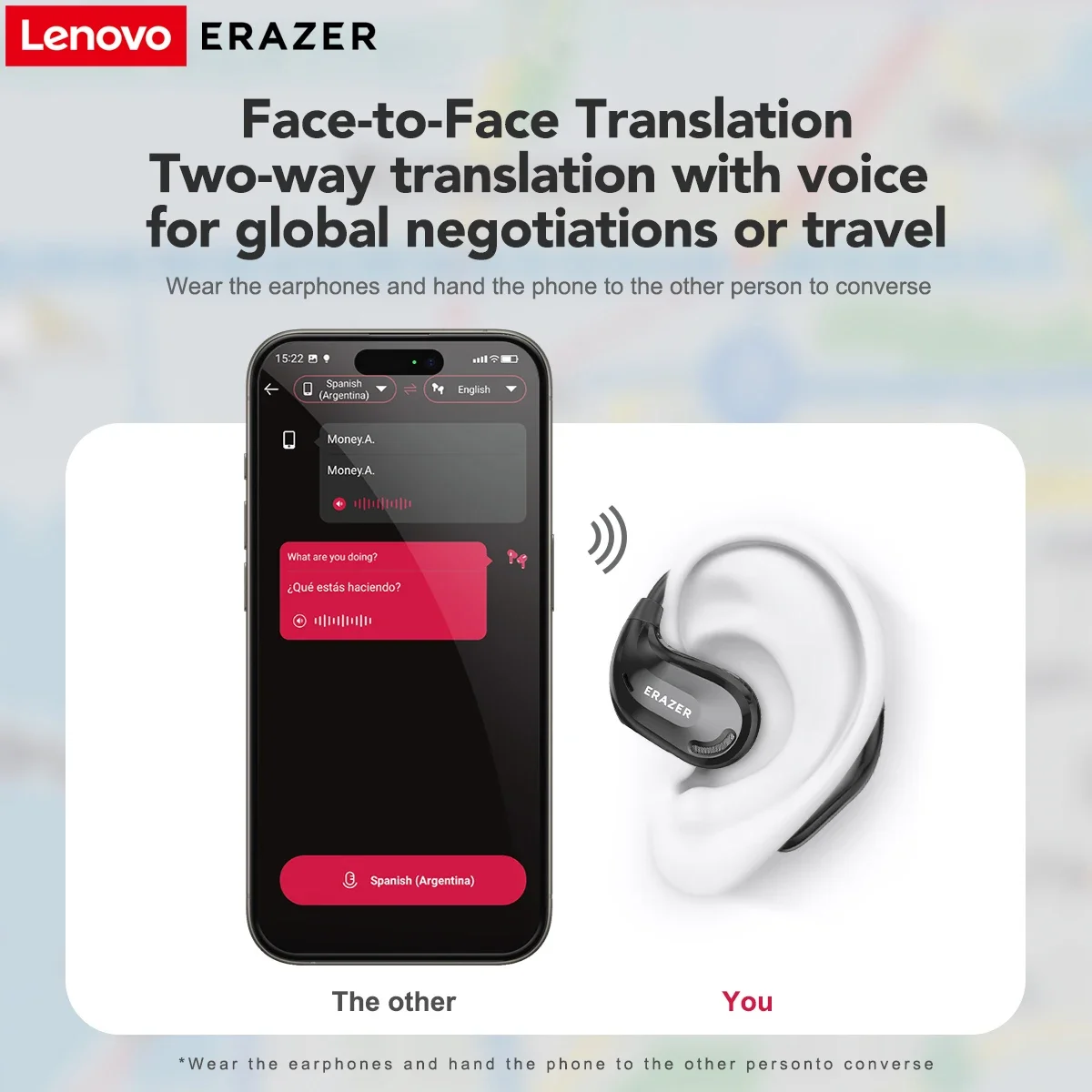 ERAZER XT66PRO Auricolari Bluetooth Cuffie ASMR APP fai da te Traduttore AI Auricolari Cuffie wireless 13 ore di visualizzazione a lunga durata