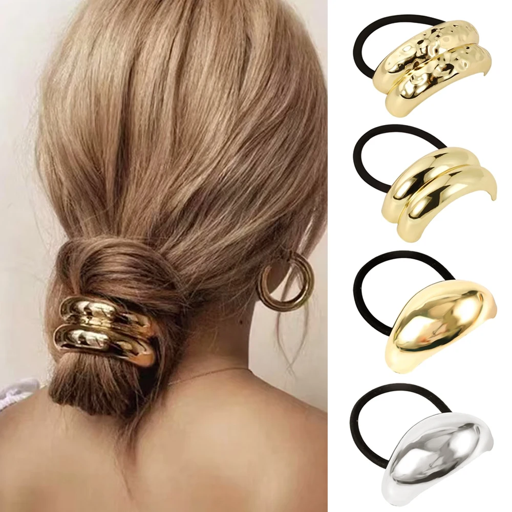 Encantos geométricos irregulares clásicos, lazos para el cabello, soporte de cola de caballo de Metal dorado y plateado, cuerda para el cabello, banda de goma elástica para mujeres y niñas