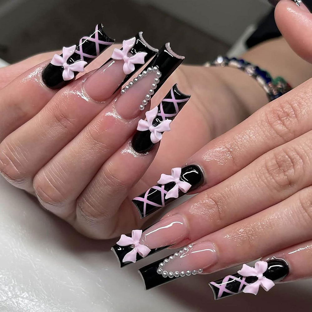 1Box Pink/White/Black Resin Flatback Bow Nail Art Charms 6 Grids (30Pcs)Cute Bowknot Nail Decorations for Acrylic Nails Manicure
