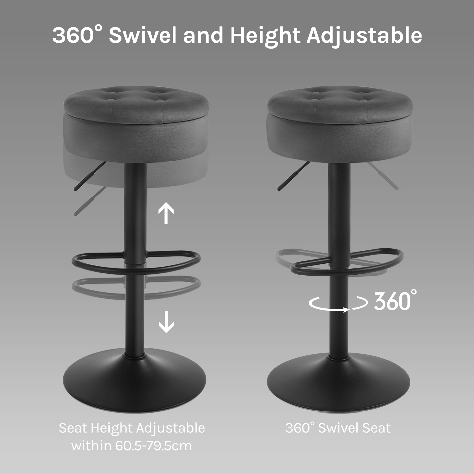 2 Teile/satz Barhocker Höhenverstellbarer drehbarer Thekenhocker mit Stauraum 360 °   Drehbarer Küchenhocker für das Esszimmer zu Hause