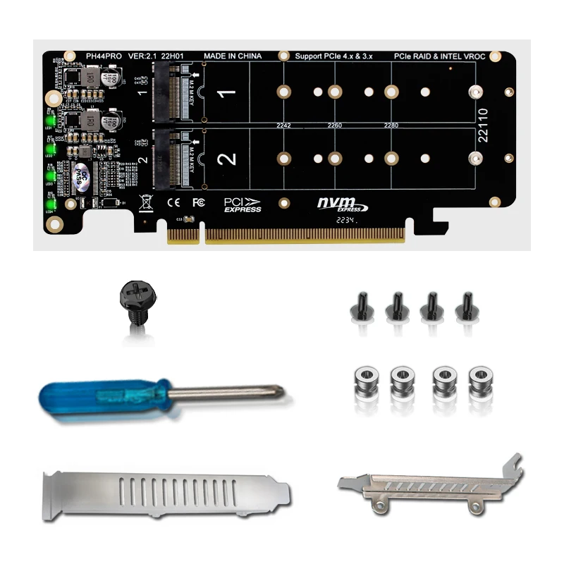 4-портовый раздвоенный контроллер M.2 NVME to PCI Express X16 4.0 M KEY NVME PCIE для 2230 2242 2260 2280 NVME M2 SSD