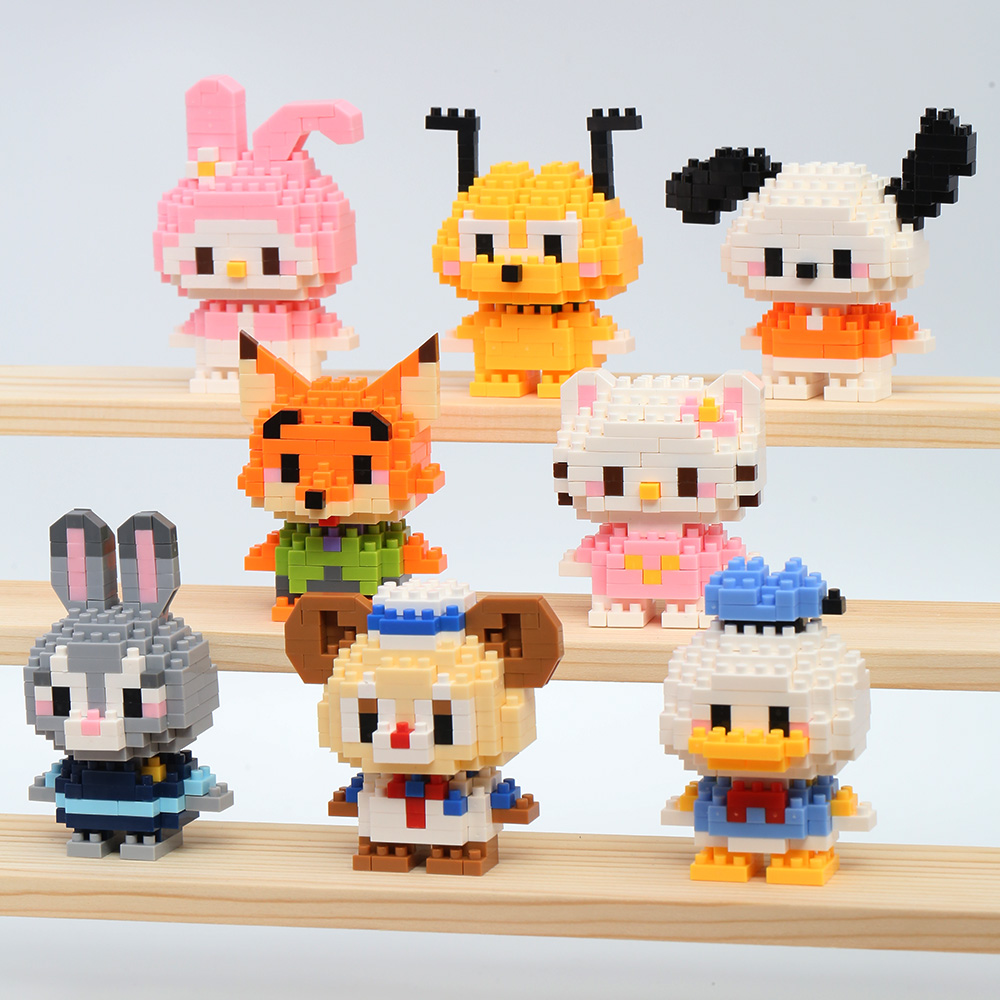Stitch Disney Princess Elsa LinaBell Building Blocks Mickey Mouse Duck Mini Action Figures Blocks Assemble Toys Brick Kids Gifts
