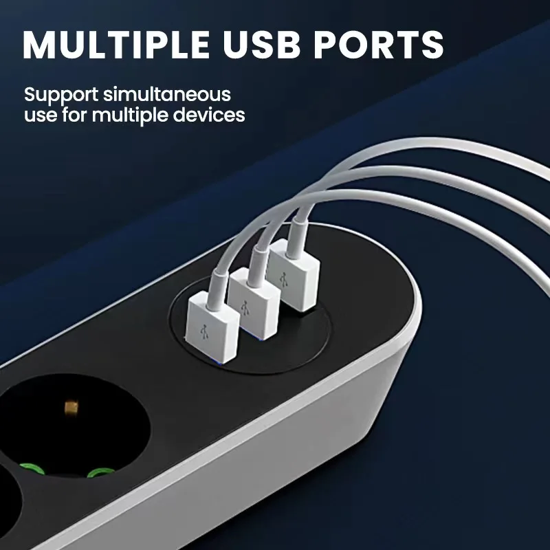 2 라운드 멀티탭 USB 여행용 어댑터 소켓 전원 플러그, Eu 2M 3M 5M 익스텐션 케이블, 주방 가정용 범용 충전기
