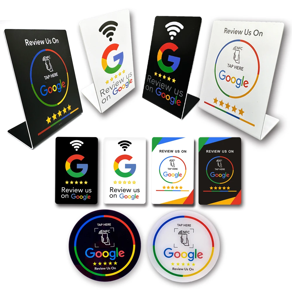 Tarjeta de revisión de Google programable de 13,56 Mhz, pegatinas acrílicas para mesa de estación NFC, soporte NFC resistente al agua, tarjeta de revisión de Google