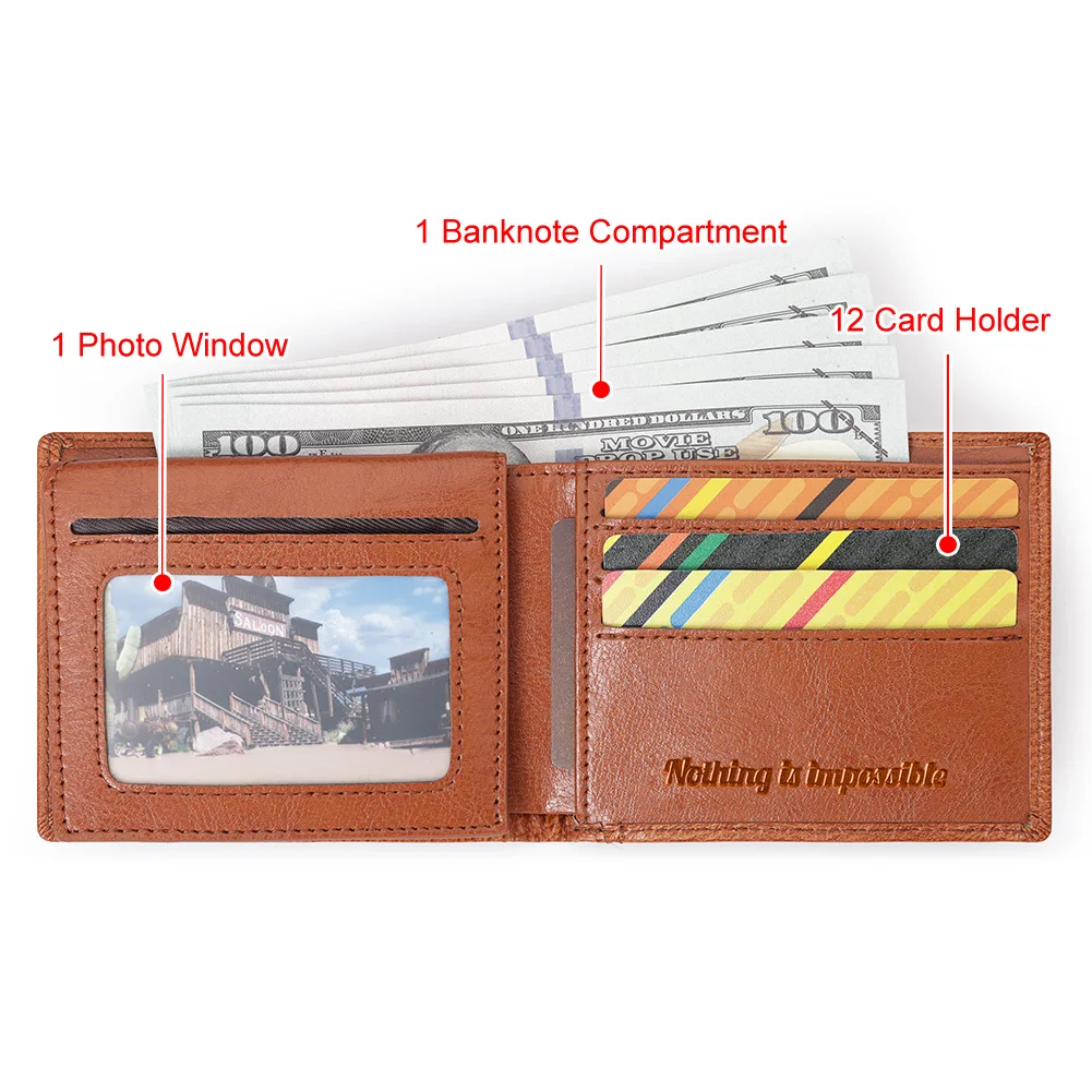 Cartera HUMERPAUL para hombre de cuero genuino con bloqueo RFID plegable elegante tarjetero con ventana de identificación monedero clásico para hombre