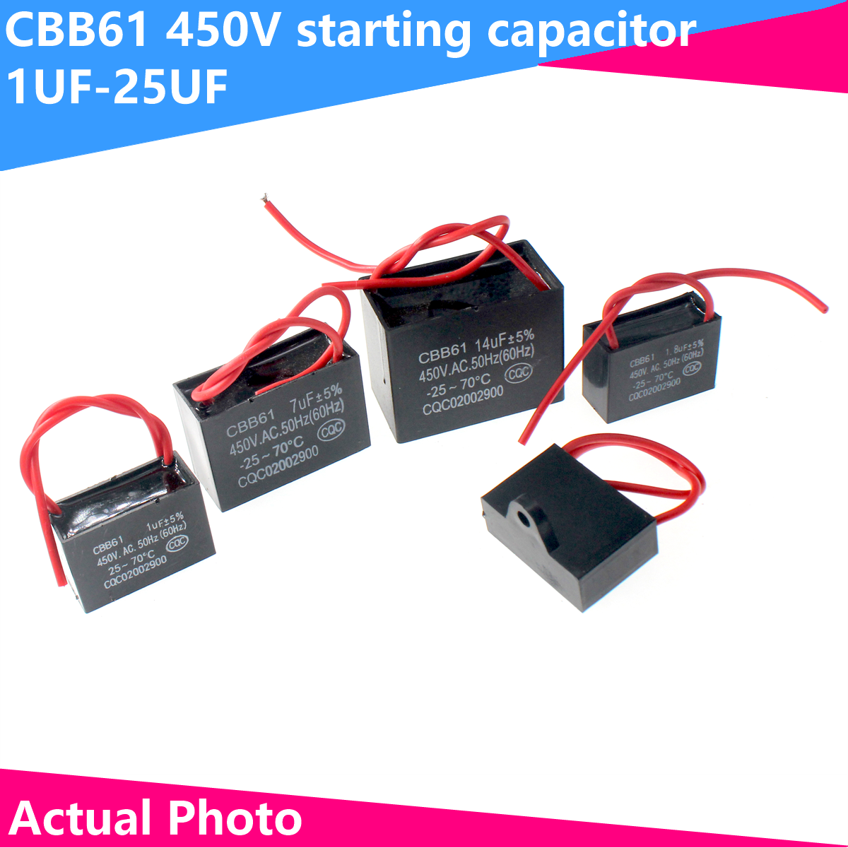 CBB61 Fan starting capacitor 450V 0.8/1/1.2/1.5/2/2.5/3/3.5/4/4.5/5/6/7/8/10/12/14/15/16/18/20/25UF For Range hood For 400V 500V