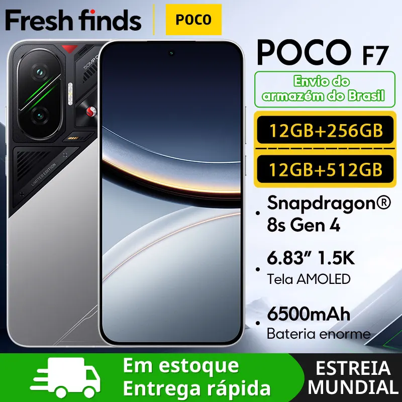 【Estreia mundial】 POCO F7 5G Versão Clobal Smartphone Snapdragon 8s Gen 4 6,83 '' Display AMOLED 6500mAh Bateria 90W Carga NFC