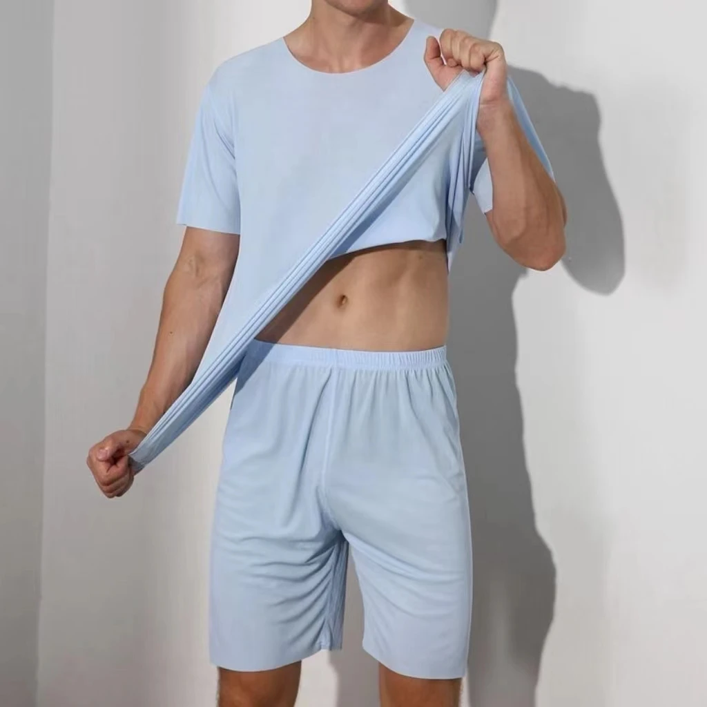 Heren tweedelige ijszijde pyjama Loungewear heren Plus Size Pyjama Thuis Set heren zomer dunne modale pyjama met korte mouwen