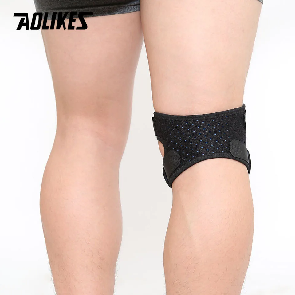 AOLIKES 1PCS 가압식 무릎 랩 슬리브 지원 붕대 패드 탄성 교정기 무릎 구멍 Kneepad 안전 농구 테니스 사이클링