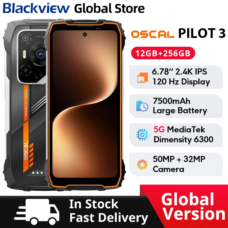 Blackview Oscal PILOT 3 teléfono resistente 5G 6,78 pulgadas 2,4 K IPS 120Hz pantalla 50MP MediaTek Dimensity 63007500mAh NFC teléfono móvil