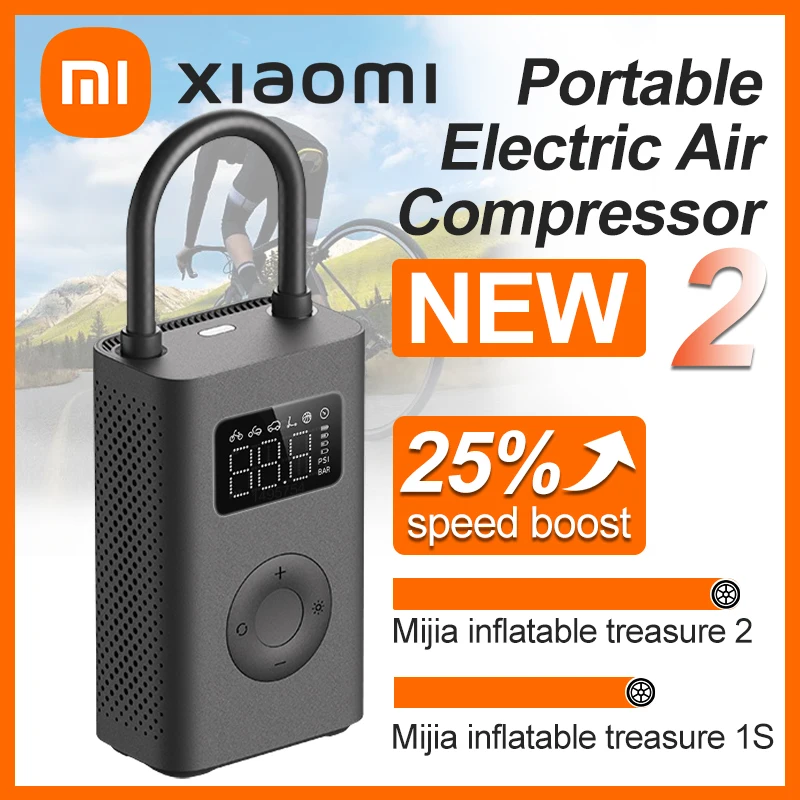 Xiaomi Mini bomba de aire portátil 2 Mijia compresor de aire eléctrico Treasure tipo C inflador multiherramienta para coche automotriz 2000mAh 5V