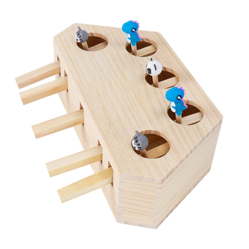 Wooden Cat Toy Interactive Mouse Wha A Mole Mouse Wooden Puzzle Box Cat Exercise Toy with Cute Cartoon Toys for Cats Kitten
