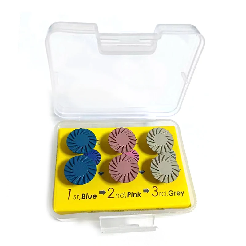 6 pçs/caixa 14mm roda 3 cores espiral flex escova ferramenta de laboratório odontológico polidor de borracha dental disco de polimento de resina composta