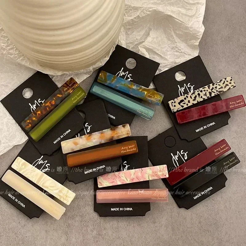 2 unids/set de pinzas para el cabello de acetato, horquillas geométricas con fuente, Pin lateral, accesorios para el cabello simples y dulces para mujer