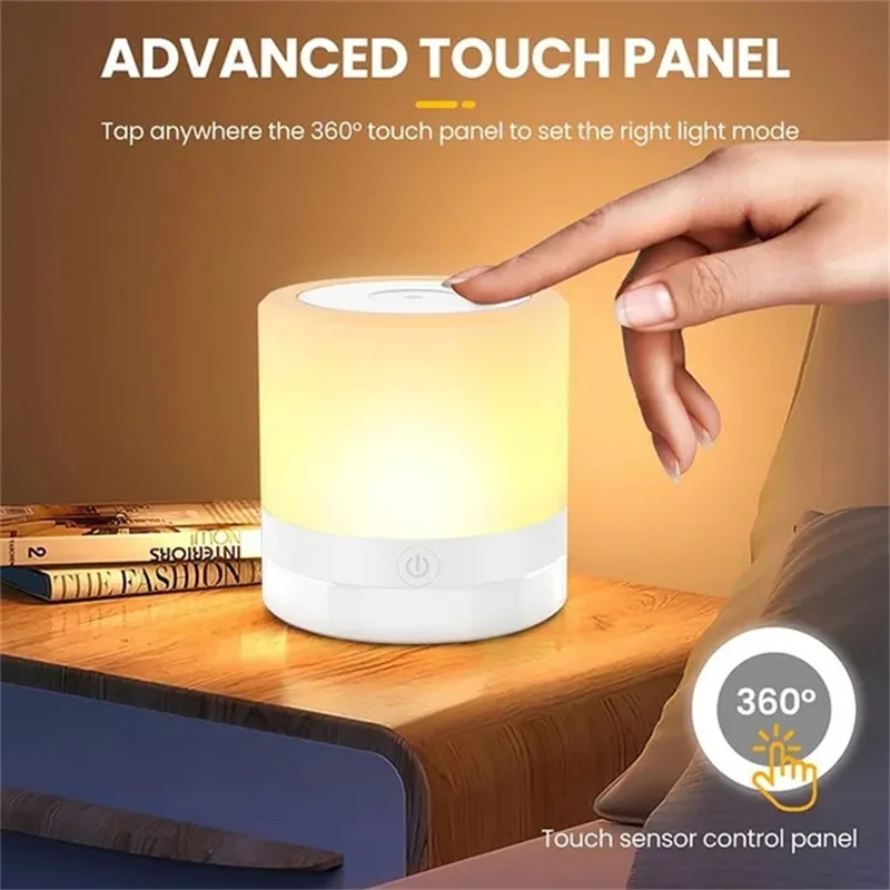 Luz nocturna de 7 colores, lámpara LED regulable con Sensor táctil, lámpara de mesita de noche de madera con Control remoto de brillo ajustable táctil