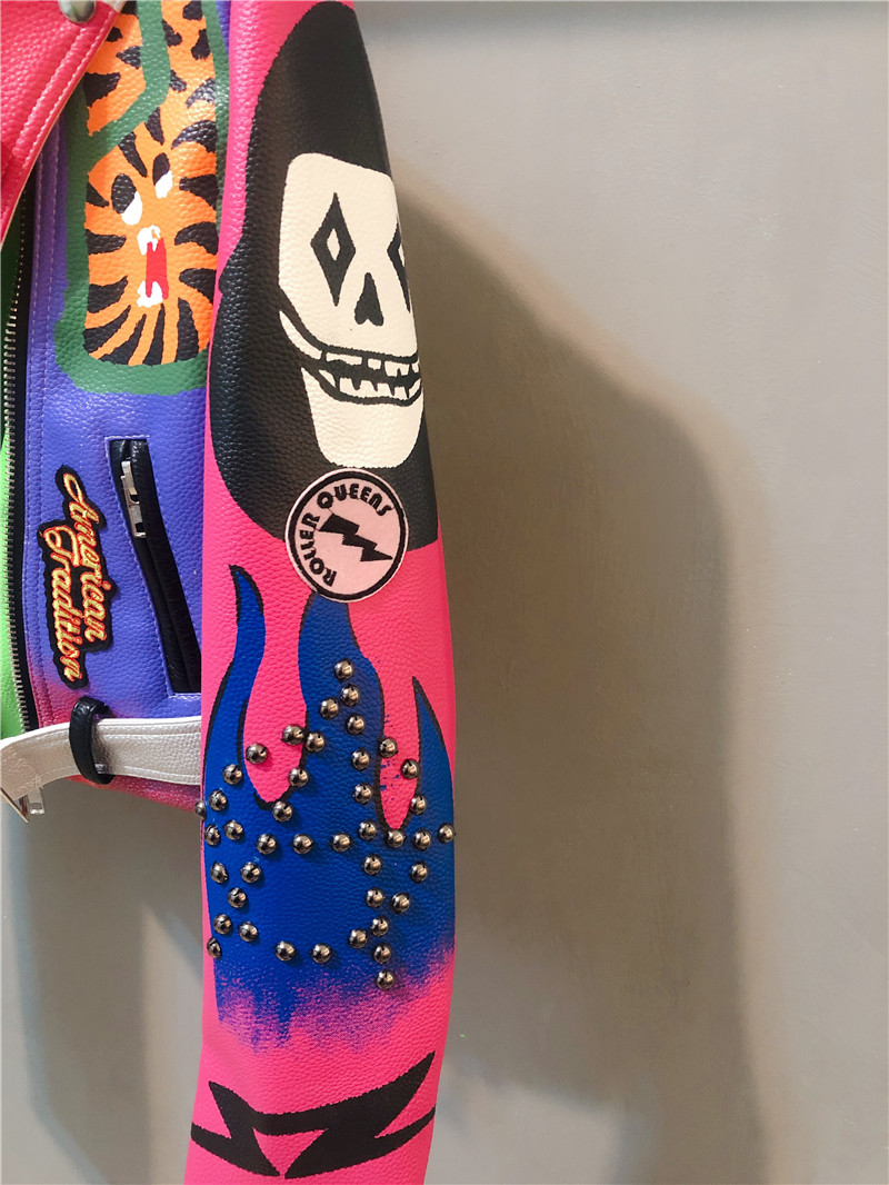 3xl mulheres e homens rebite beading jaqueta de couro pu hit cor streetstyle graffiti outerwear letras impressas jaquetas de couro