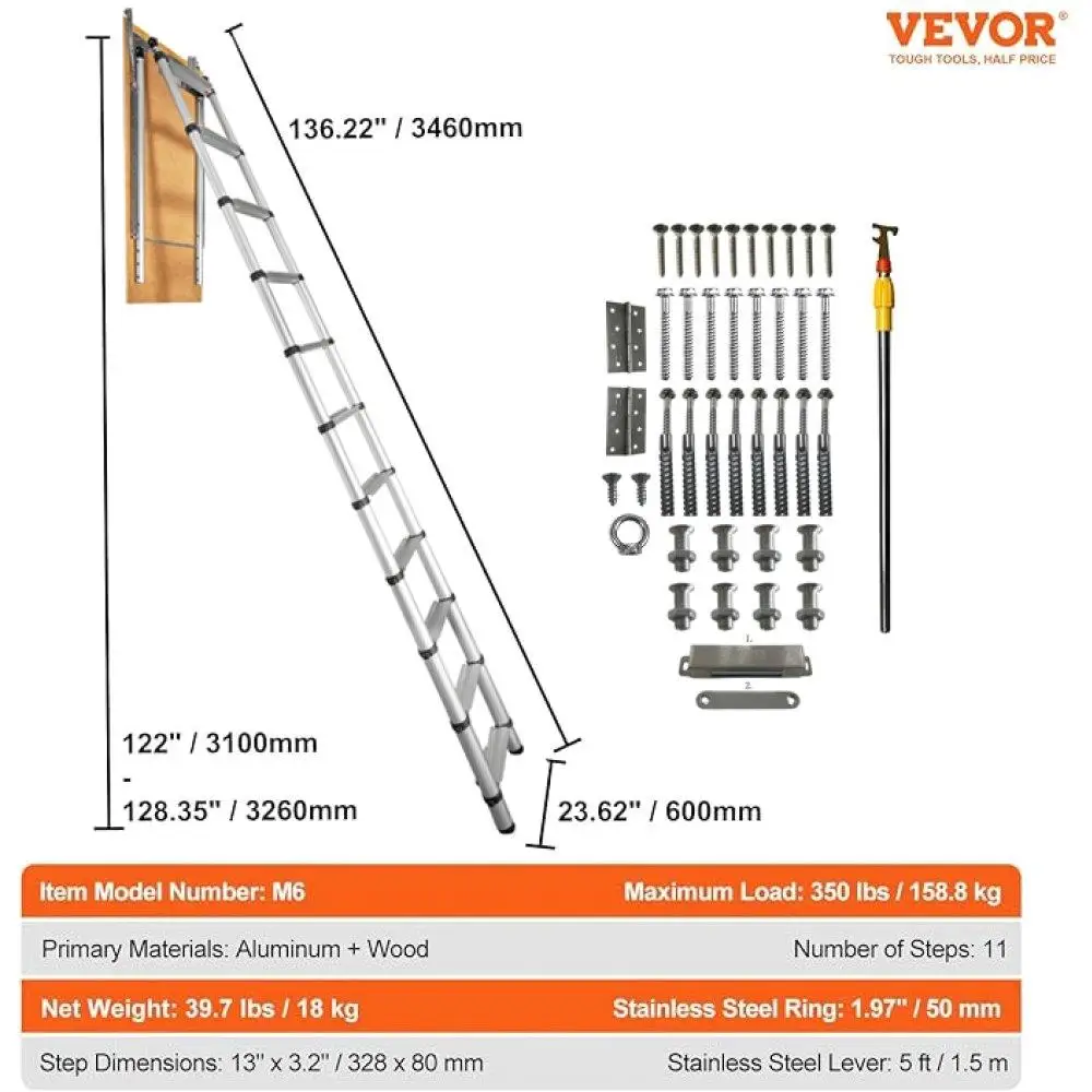 Lightweight Aluminum Telescopic Step Ladder 350lb Capacity for RV Attic Loft Home Improvement Use
