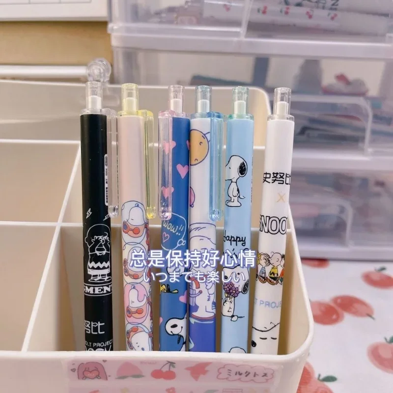 6 Stück Snoopy Neutralstift 0,5 mm schwarzer Wasserstift zum Schreiben von Notizbüchern Mädchen CuteSchool Bürobedarf Zubehör Schreibwaren Geschenk