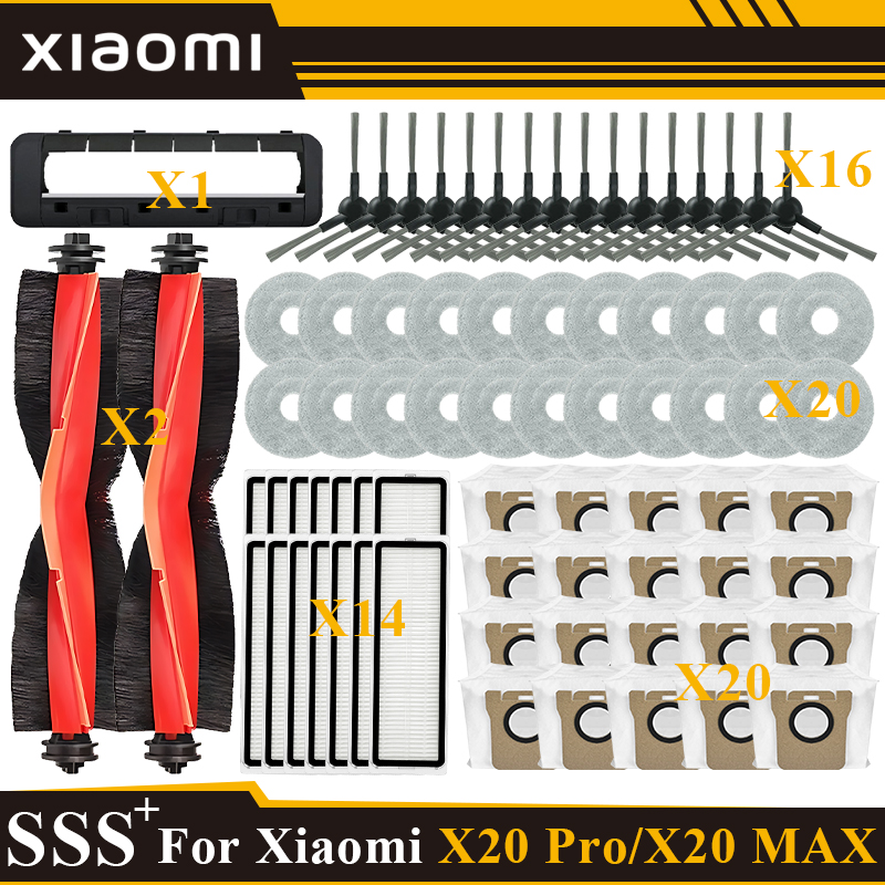 Для робота-пылесоса Xiaomi X20 Max/X20 Pro/ D109GL/D102GL аксессуары основной ролик боковая щетка, фильтр Hepa, швабра, мешок для пыли