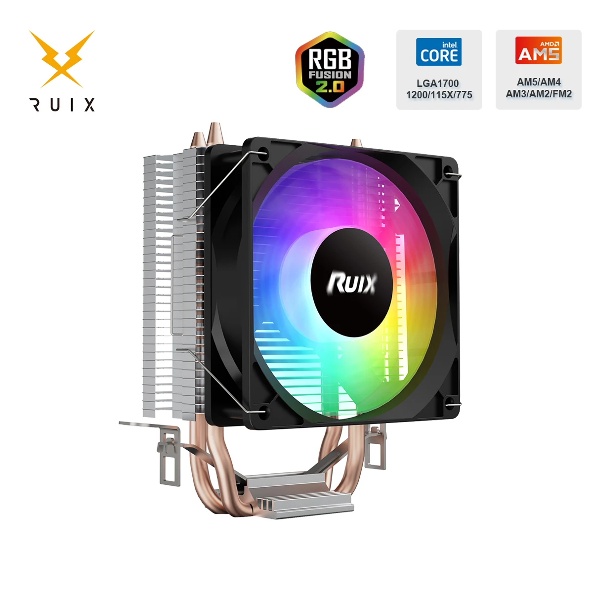 Ruix X2000 воздушный процессорный кулер 2 тепловых трубки радиатор охлаждения RainbowRGB 3-контактный вентилятор тихий вентилятор для Intel 115X 1200 1700 AM4 AM5 AMD