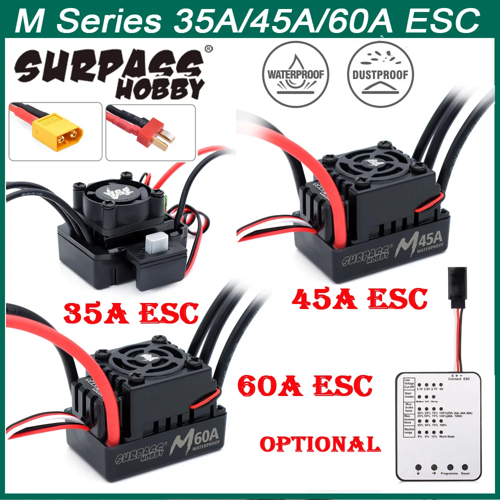 2025 novo surpass hobby série m 35a 45a 60a à prova dwaterproof água esc 2-3s para 1/10 1/12 1/14 1/16 rc carro f540 3650 motor sem escova