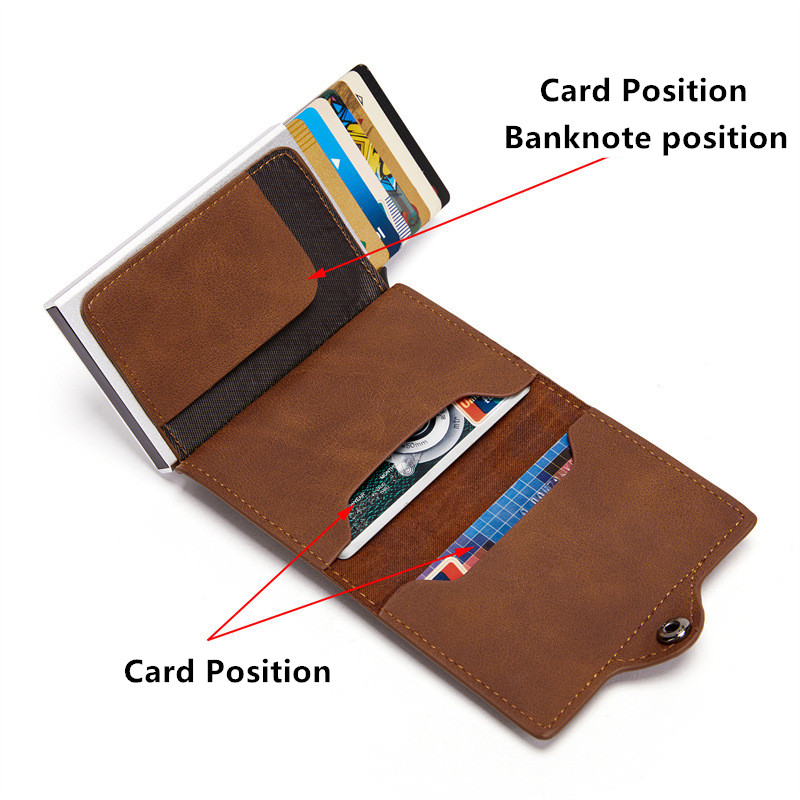 Airtag 남성용 지갑 새로운 금속 알루미늄 상자 케이스 Rfid 도난 방지 스 와이프 신용 카드 소지자 정품 가죽 짧은 지퍼 동전 지갑