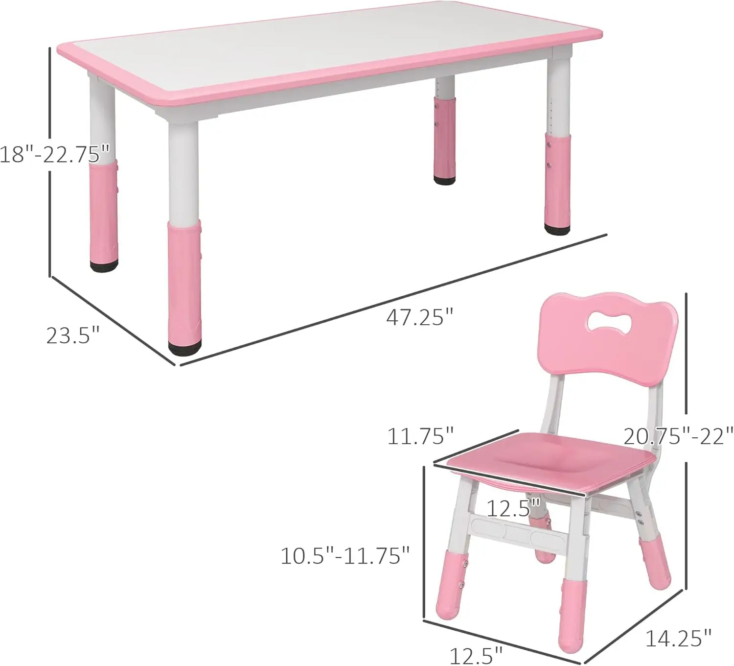 Qaba Kids Table And Chair Set, 5 Piece Toddler Table And Chair Set With 4 Chairs Adjustable Height, For Snack Time,