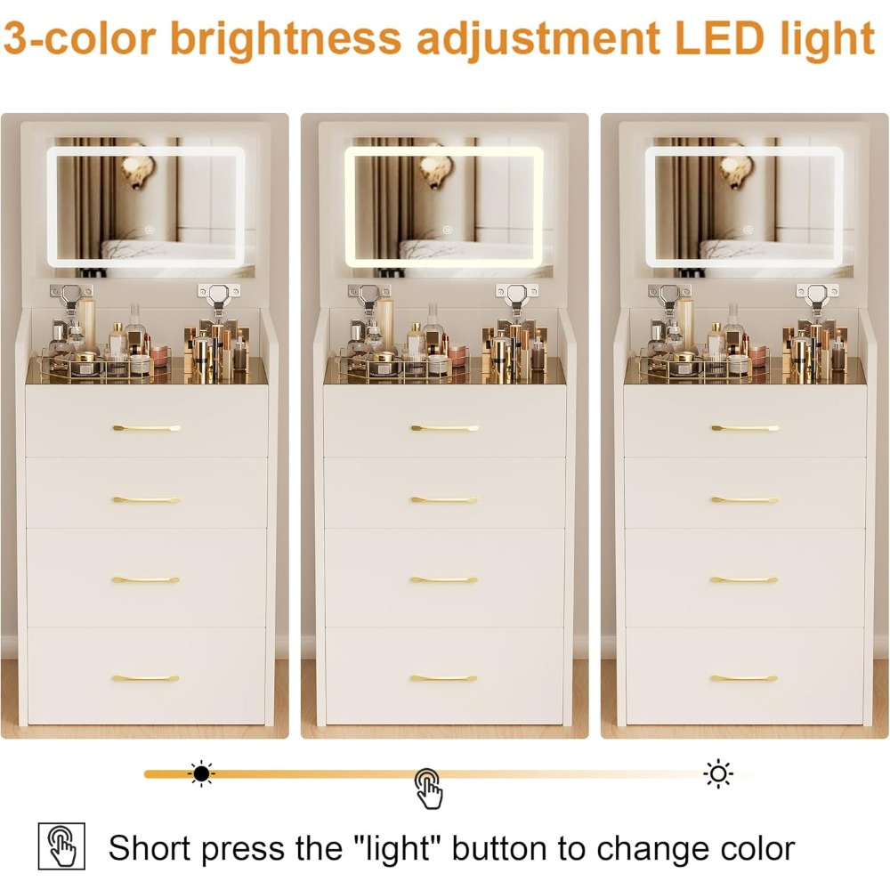 3 in 1 Vanity Desk with open Top Mirror, Make Up Set with Visible Glass Desktop, Makeup Vanity with 3 Drawers, Dressing Table