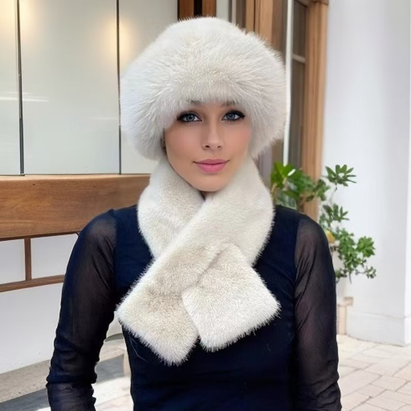 Luxury Faux Fur Hat & Scarf Set - Warm Elegant Versatile for Winter Cold Commute High-end Holiday Party