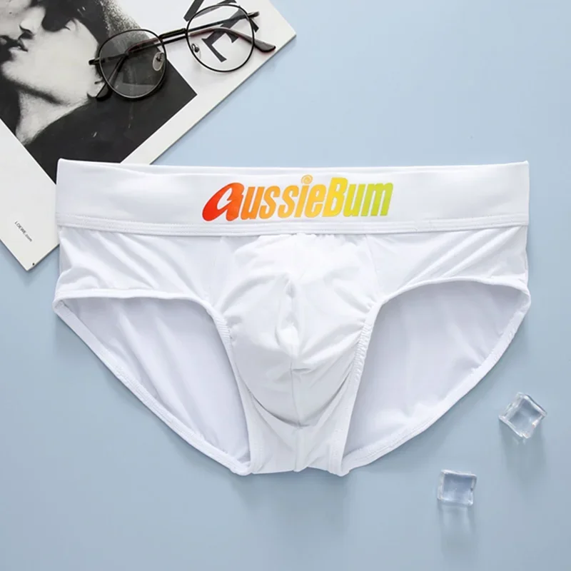 Men's briefs milk silk low waist elastic color belt comfortable U convex bag