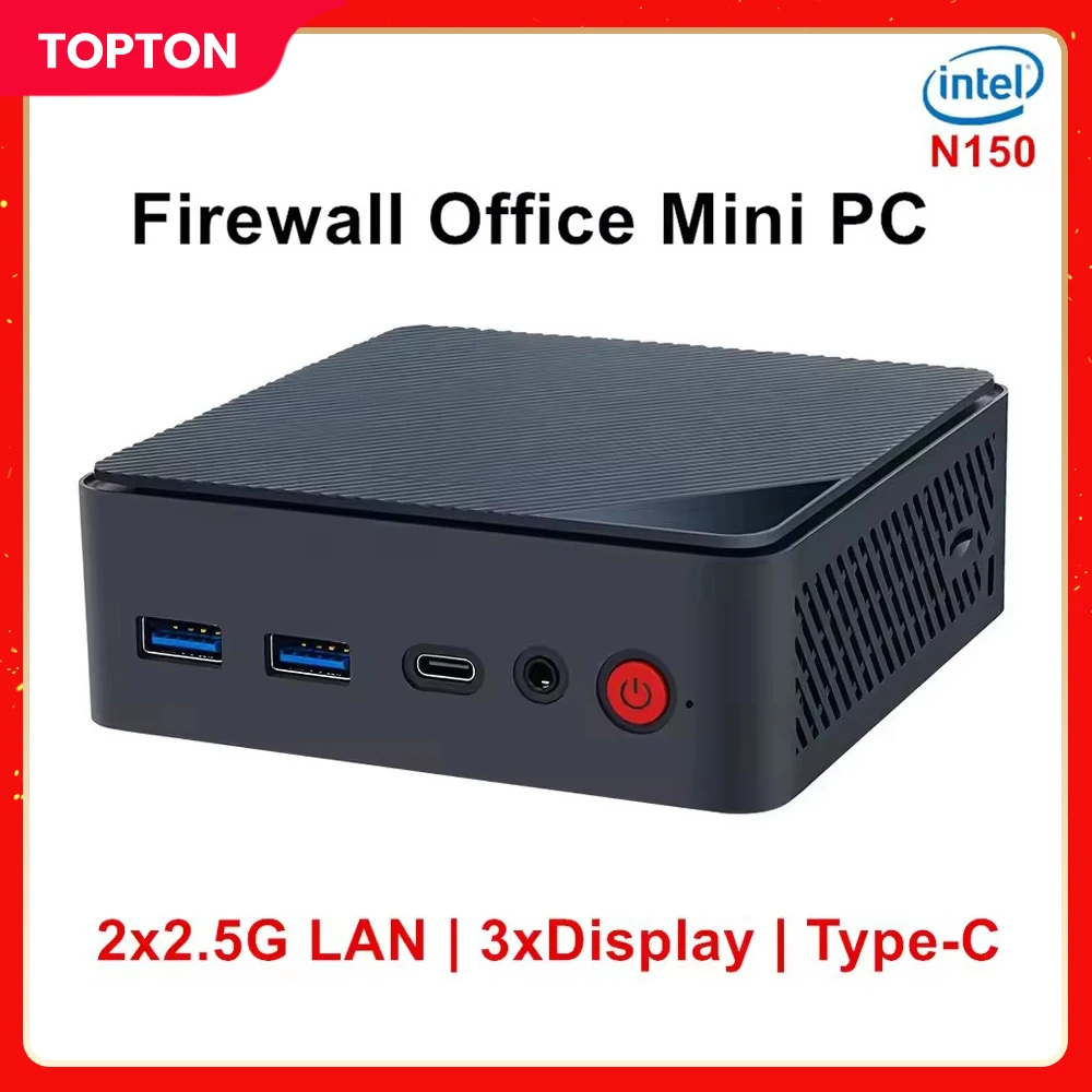 Офисный мини-ПК Topton Firewall Intel N150 2xi226-V 2.5G LAN DDR5 4800 МГц 2 * M.2 NVMe SSD NAS NUC Мини-компьютер Windows 11 WiFi