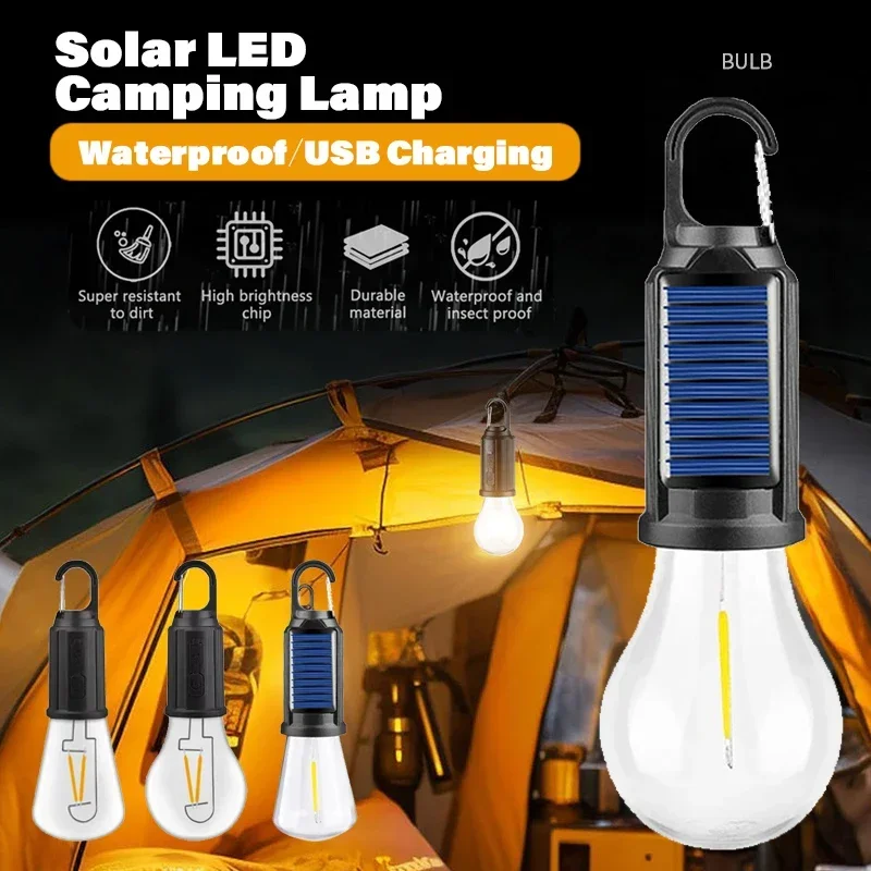 Zewnętrzne żarówki LED zasilane energią słoneczną Ładowanie przez USB Lampka kempingowa Przenośne lampki nocne Wodoodporna latarka Niezbędne wędkarstwo