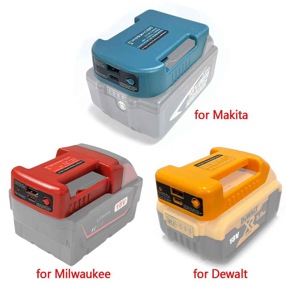 USB-адаптер Power Bank r для Makita/Dewalt/Milwaukee, держатель для литий-ионной батареи 18 В, выход USB Type-C, интерфейс быстрой зарядки