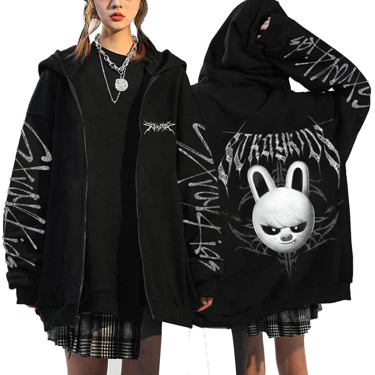 KPOP DominATE Tour Merch FELIX HAN BANGCHAN CHANGBIN HYUNJIN SEUNGMIN LEE KNOW Impressão de desenho animado Zip Up Moletom com capuz feminino/masculino