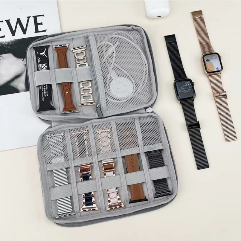 Grey Multifunctionele Horloge Opbergtas Horloge Organizer Case Draagbare Reis Dragen Voor Apple Watch Band Houder Etui