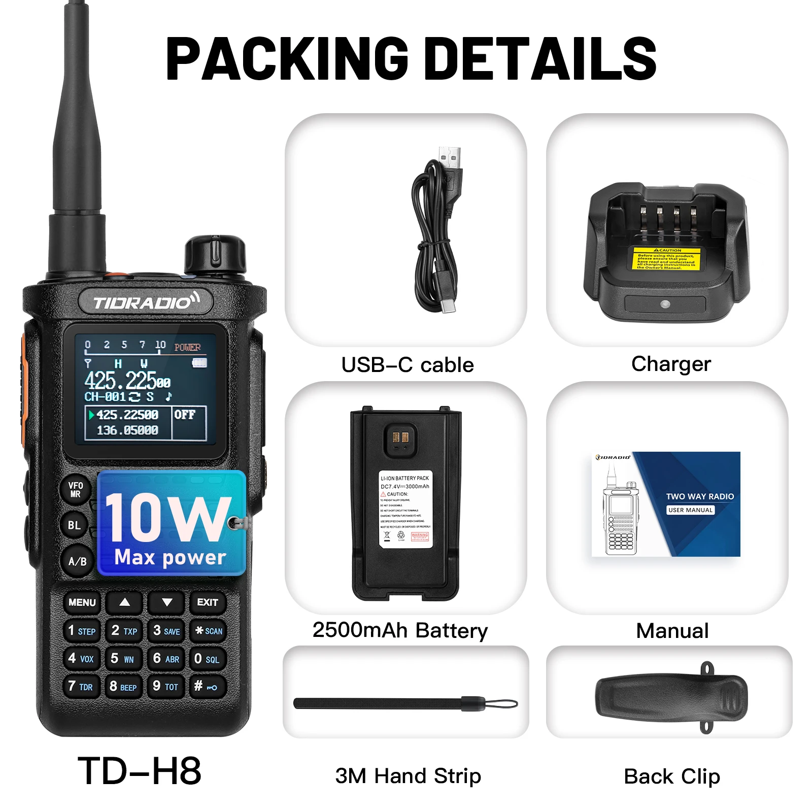 US/EU 2nd Gen TIDRADIO TD-H8 10W Professional Walkie Talkie Portable Long Range Radio Phone Wireless Programmable Search