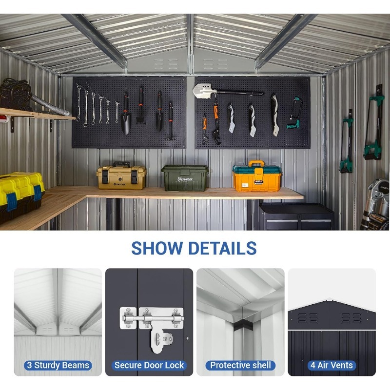 home.8 x 12 FT Outdoor Storage Shed, Metal Garden Shed with Updated Frame Structure, Tool Sheds for Backyard Garden Patio Lawn B