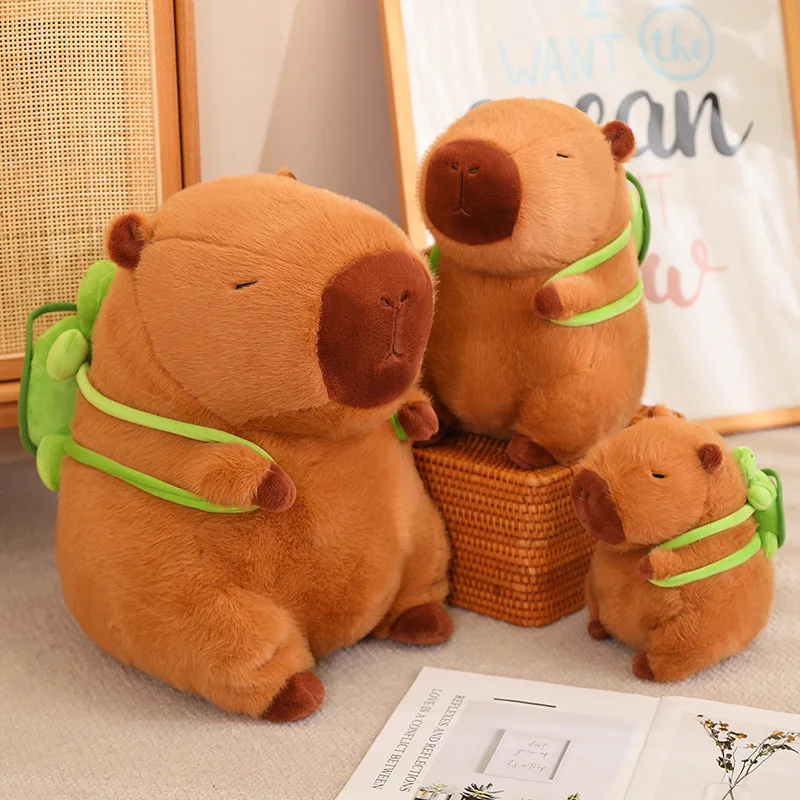 Schattig Volledig Gevuld Capibara Pluche Dier Met Schildpad Rugzak Speelgoed Voor Baby Sustase Slaapkussen Kerst Leuk Cadeau