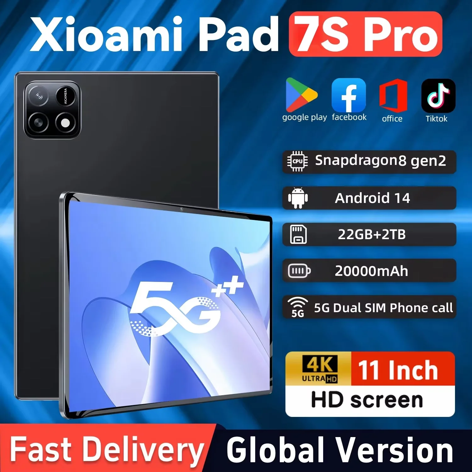 Red's new Pad 7s Pro versión global 120Hz 11 pulgadas 4K HD monitor Snapdragon 8 Gen2 20000mAh batería 48W carga rápida 5G GPS WIFI