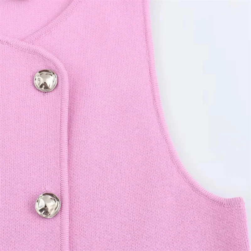 MUJER Stricken Ärmellose Weste Frau Mode Rosa Gestrickte Abgeschnitten Weste Frauen Zweireiher Sommer Weste Top Frauen Neue In Kurzen Mantel